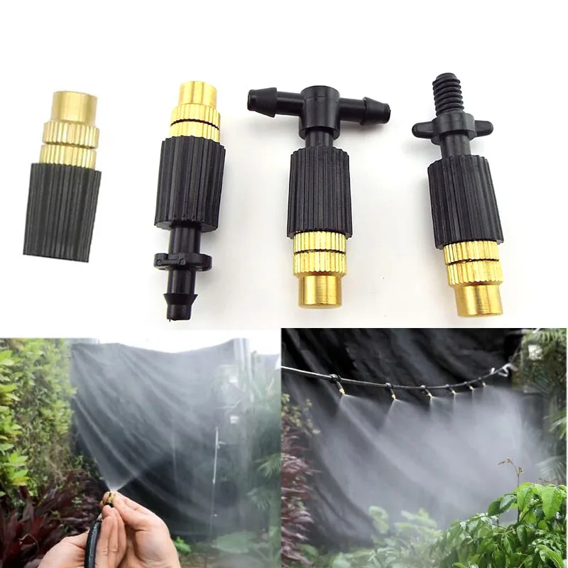 5pcs Micro Drip Irrigation Misting Brass Nozzle 4/7mm hose Garden watering Spray Cooling Parts Copper Sprinkler with Connector