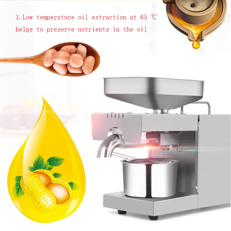 110V/220V Automatic Commercial Oil Press Rapeseed Peanut Oil Press 610W STB-508 Hot And Cold Small Stainless Steel