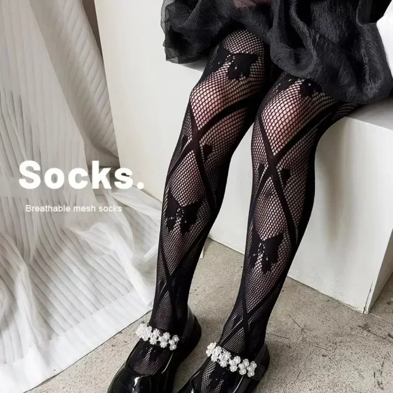 Lolita Children's Pantyhose Fashion Kids Cute Butterfly Pattern Printing Leggings Lace Fishing Net Stockings Tights Girls