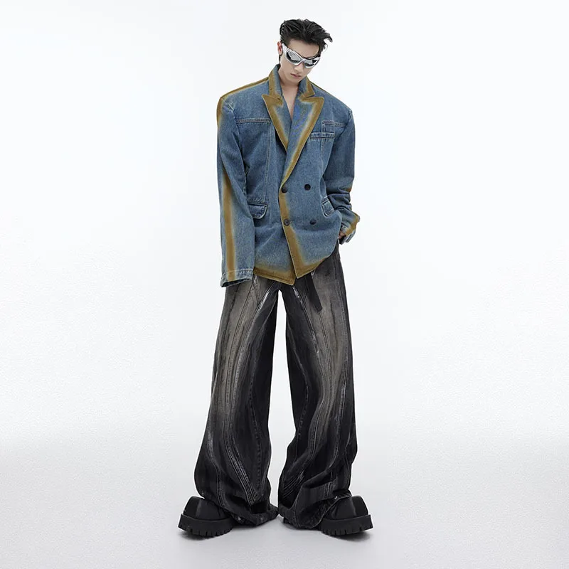 FEWQ Men Jeans Wide Leg Loose Fitting Niche Casual Pants High Waisted Male Trousers 2024 New Streetwear Fashion Autumn 24X1714 3