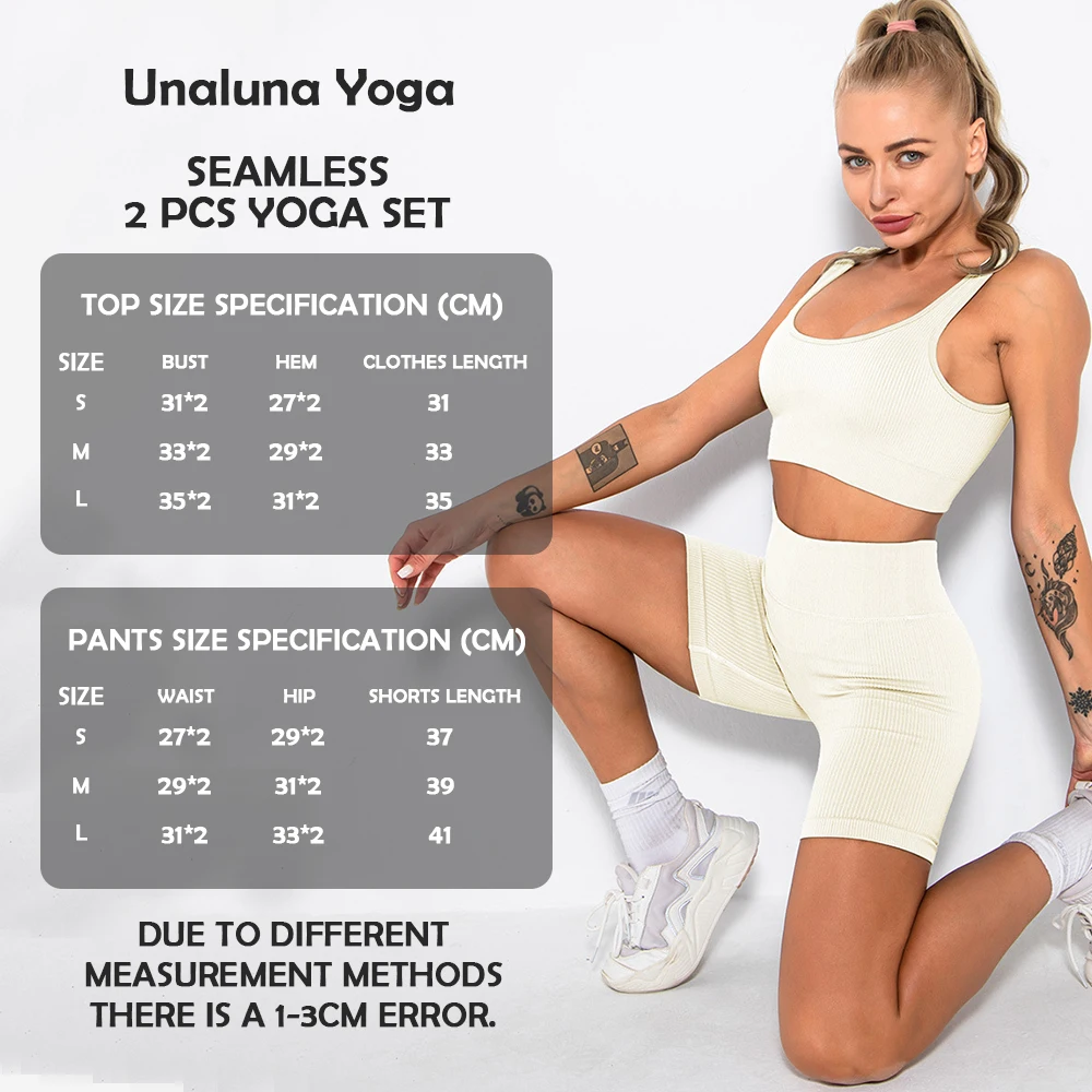 

Бесшовный спортивный комплект Unaluna из 2 предметов для женщин, костюмы для йоги в рубчик для фитнеса, тренажерного зала, шорты с эффектом пуш-ап, одежда для тренировок, спортивная одежда