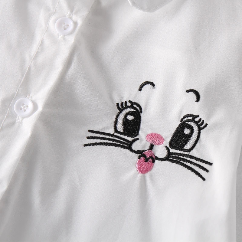 Girls White Blouse Fall Cute Long Sleeves Children Cartoon Shirts Girl Blouses Cat Teenager School Clothes Kids Tops kids shirts