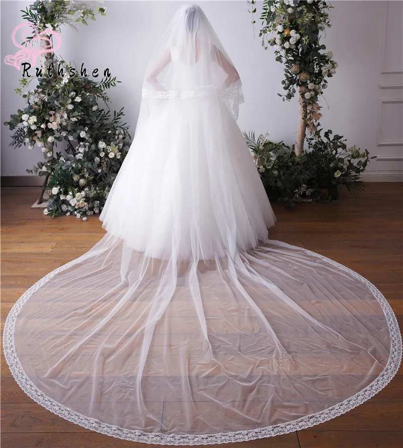 Soft Lace Edge Cathedral Wedding Veil with Comb Two-Layer 3m Wide 3.5m Long Elegant High Quality Bridal Accessories 2023 New images - 6