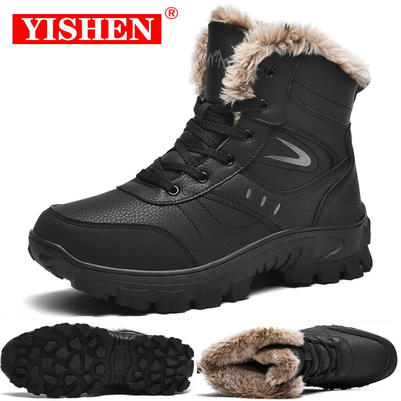 

YISHEN Men Snow Boots Hiking Boots Outdoor Winter Warm Plush Waterproof Men Shoes Footwear Work Boots Bottes De Neige Pour Homme