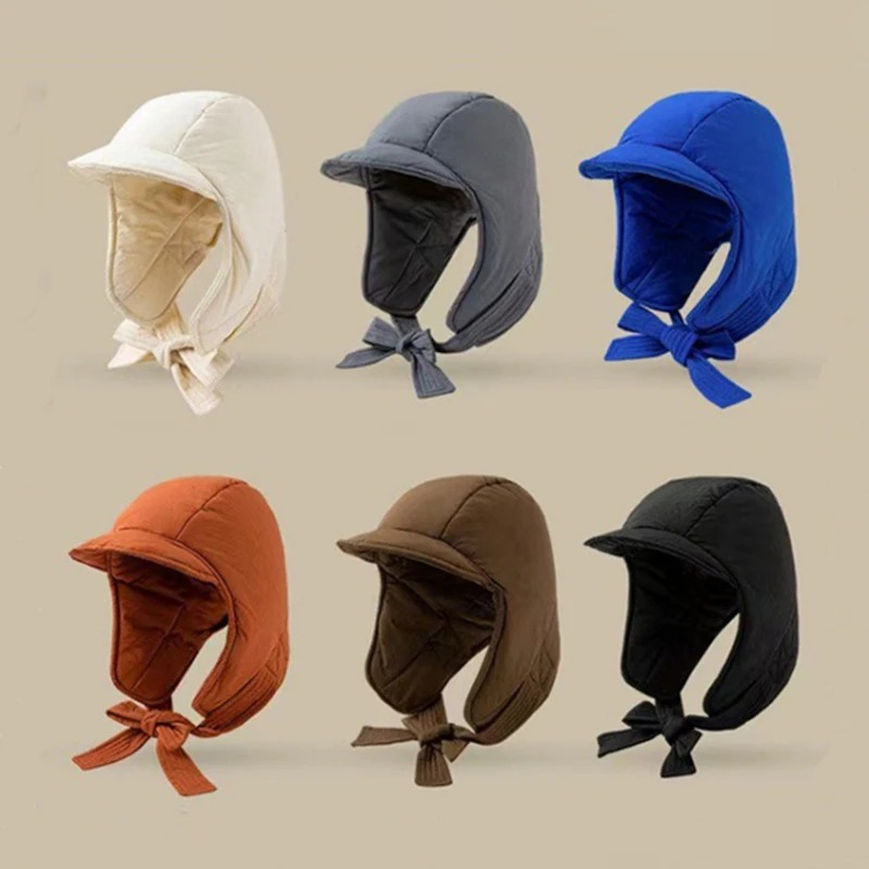 

2023 Men Women's Bomber Hats Winter Korean Version New Ski Cold Cycling Warm Thickened Ear Protection Straps Pullover Caps