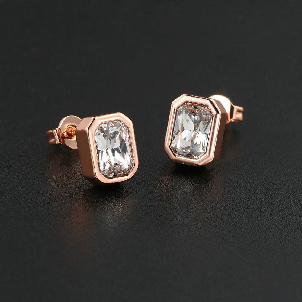 Elegant French Style Colorful Geometric Zircon Pearl Stud Earrings For Women