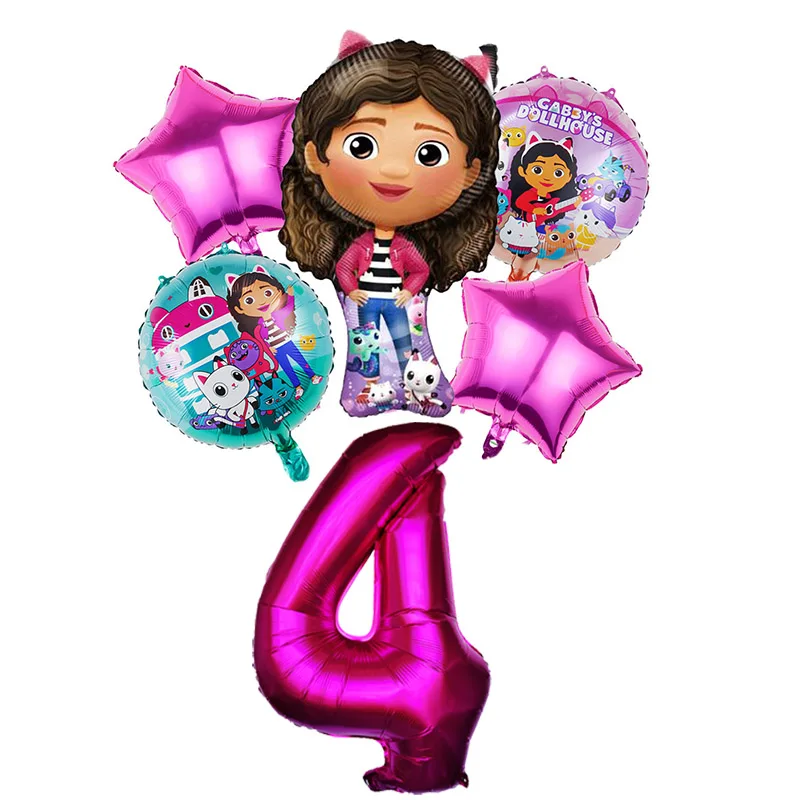 Gabby Dollhouse Balloons Set - 6pcs Cartoon Birthday Party Decorations