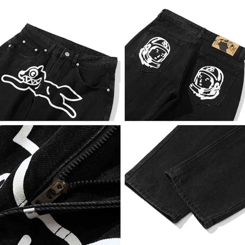 2024 Cyber Y2K Fashion Flying Dog Printed Baggy New Jeans Pants For Men Designer Clothes Luxury Kanye Straight Cowboy Trousers 6