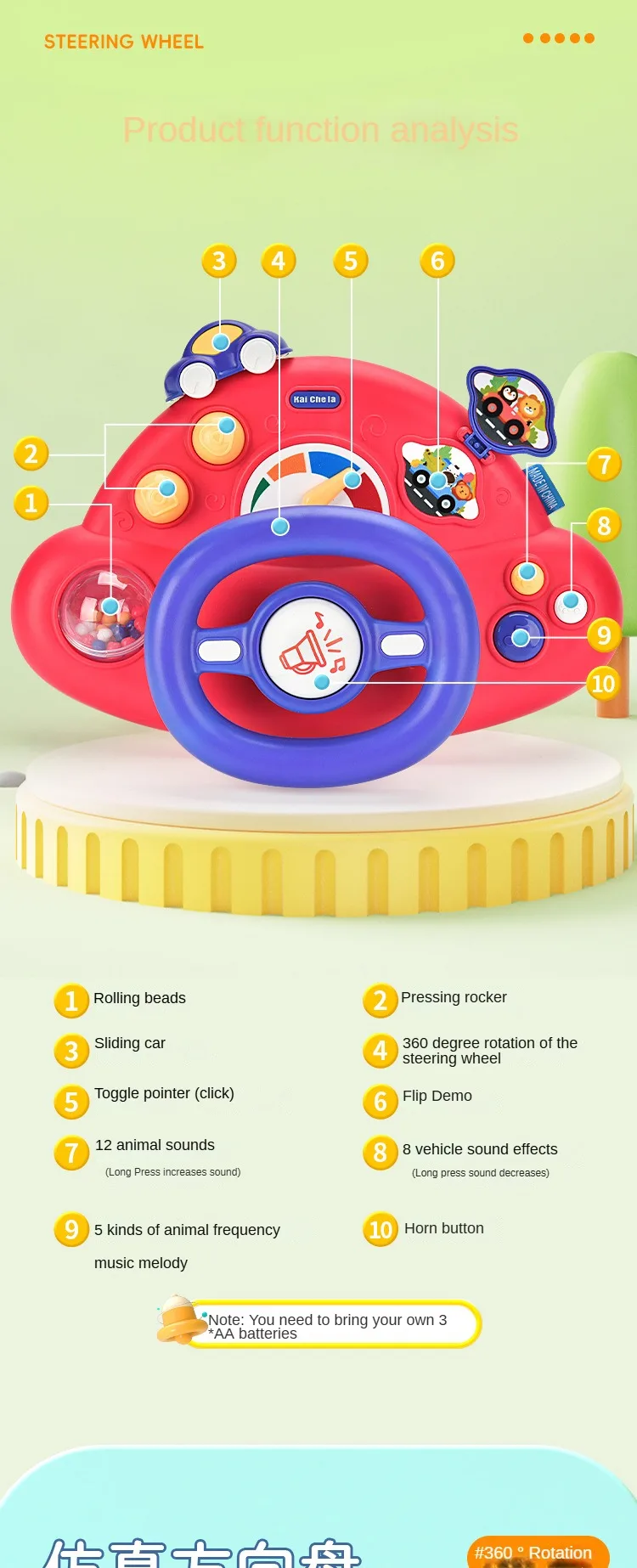 Volant électrique pour bébé avec sons pour poussette_voghion.com
