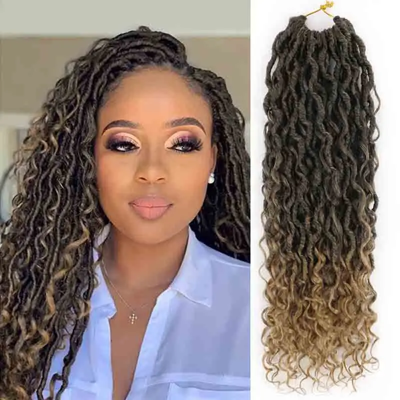 

Synthetic Goddess Faux Locs Crochet Braiding Hair for Women River Locs Braids Hair with Curly Extensions 18 Inch Locs Twist Hair