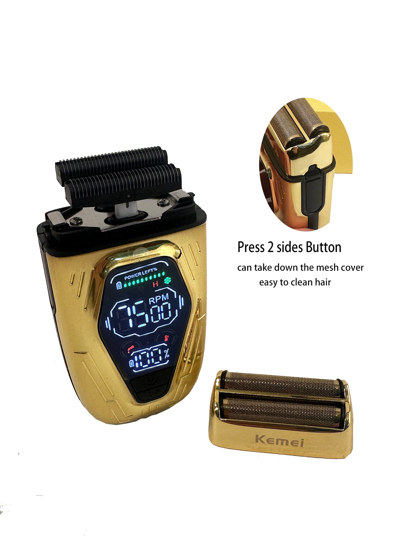 Kemei T360 New Electric Shaver with LED Display Screen Rechargeable Hair Beard Razor Bald Head Shaving for Men