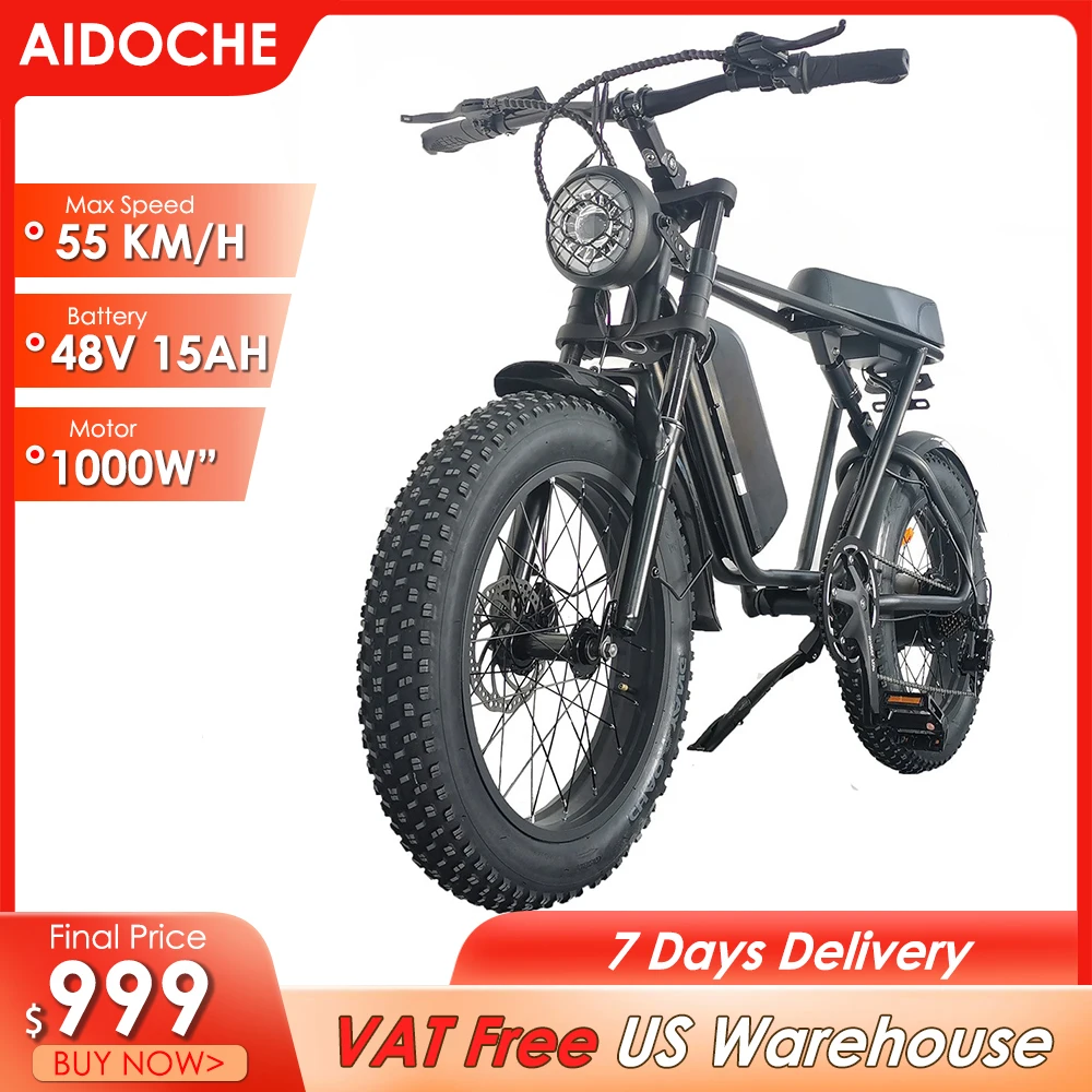 20" Fat Tires Electric Bike 1000W Motor Up to 45KM/H with 48V 15AH