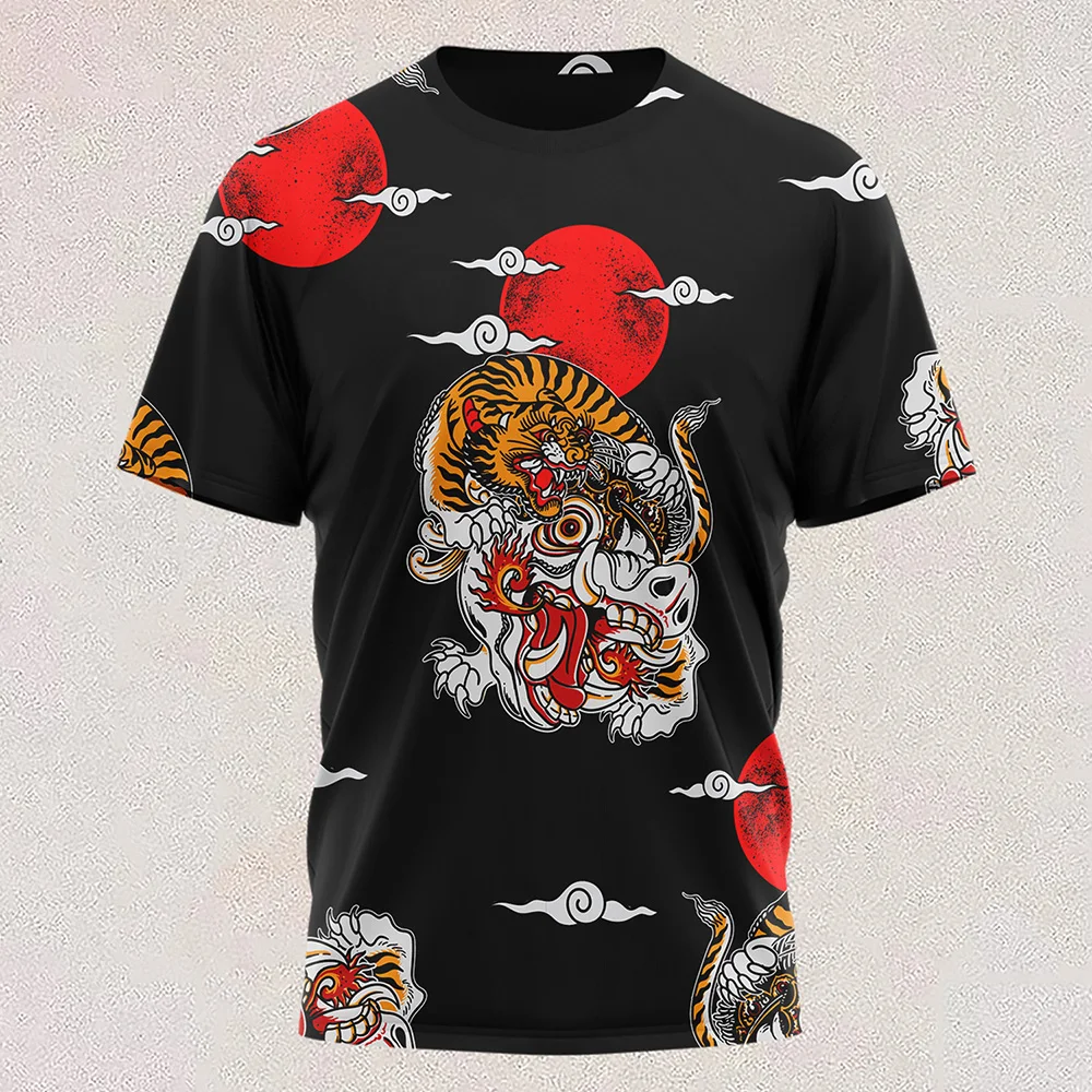 

New T-shirt Full Color Tiger Head Short Sleeve Cool T-shirt Round Neck 3D Printing Casual Short Sleeve Shirt Plus Size Fashion T