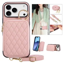 Leather Crossbody Phone Case with Card Holder and Zipper Wallet - iPhone 12 Mini (Pink)