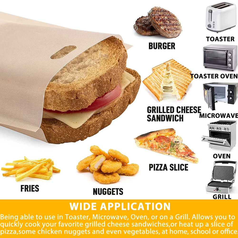 Toaster Bags 4/10PCS Reusable Non-Stick Washable Heat Resistant for Grilled Cheese Sandwiches in Toaster Microwave Oven