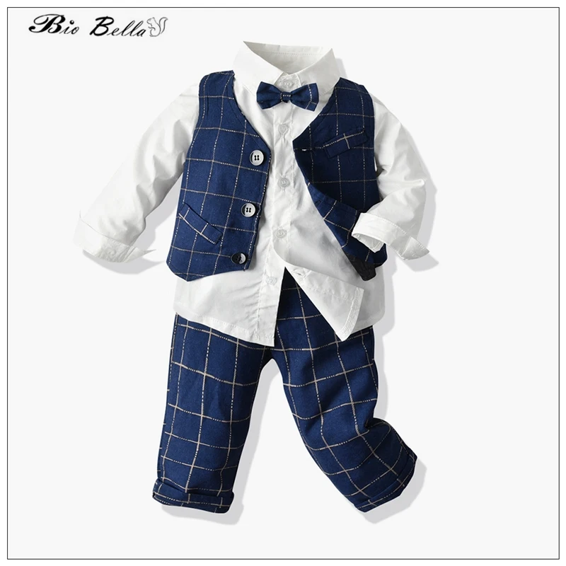 

Autumn Winter Baby Boy Clothes Set Full Sleeve TShirt+Vest+Pants 3Pcs Child Handsome Pageant Wedding Bebes Boy Winter Clothing