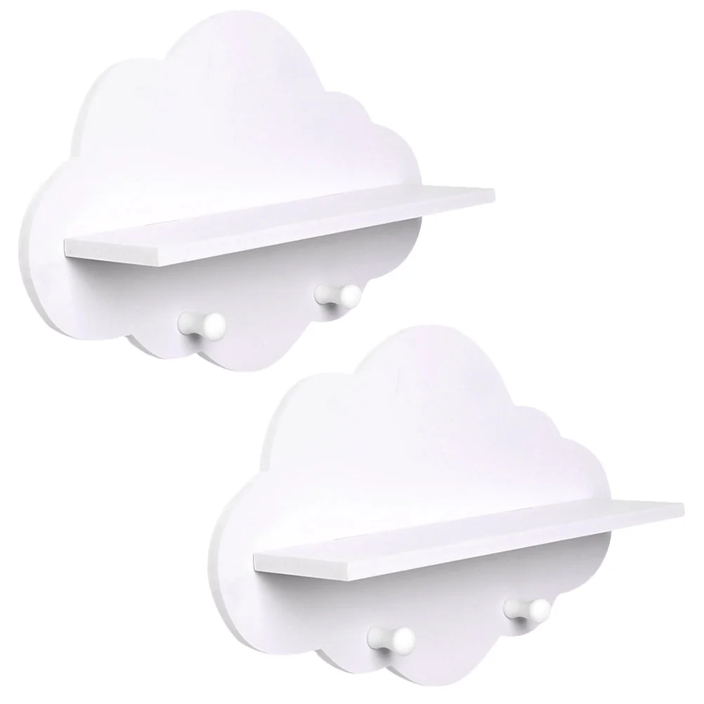 

2 Pcs Shelf Wall Storage Rack No Punching Home Holders Nail-free Seasoning Kitchen Wooden Cloud Shelves Bathroom Supply Child