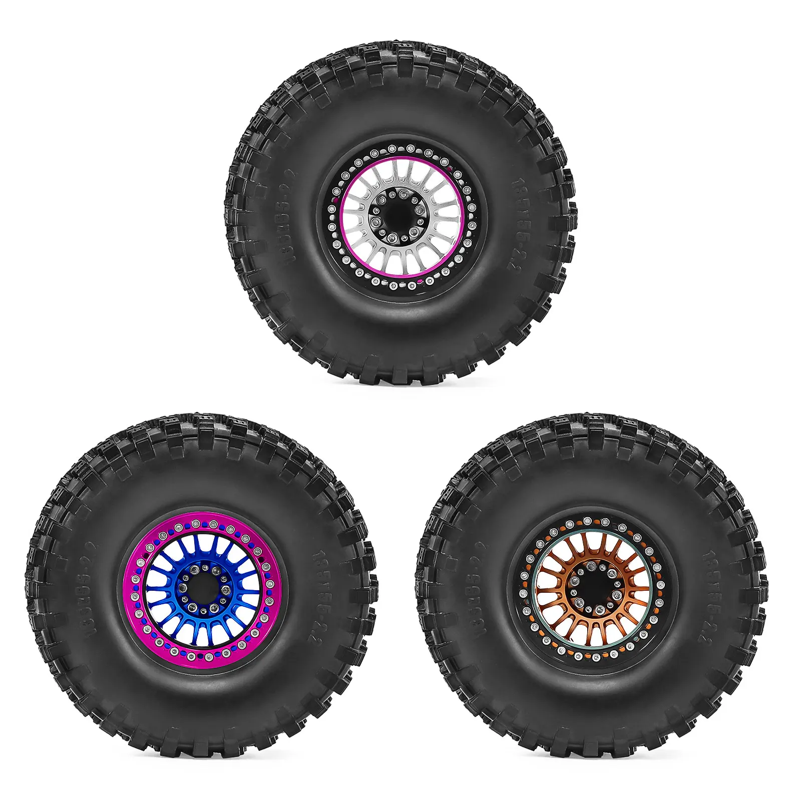 Détail des jantes aluminium 2.2" pour crawler RC 1/10, finition anodisée noire