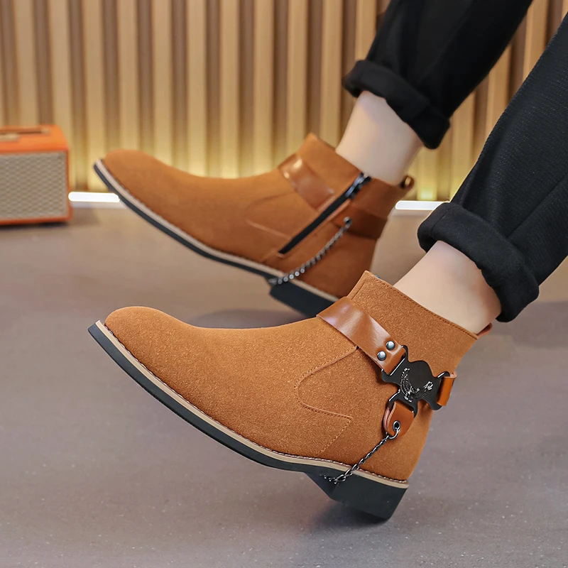 Men's Retro Classical Chelsea Boots Suede Leather Men Fashion Side Zipper Ankle Boots Casual Short Boots Handmade High-Top Shoes