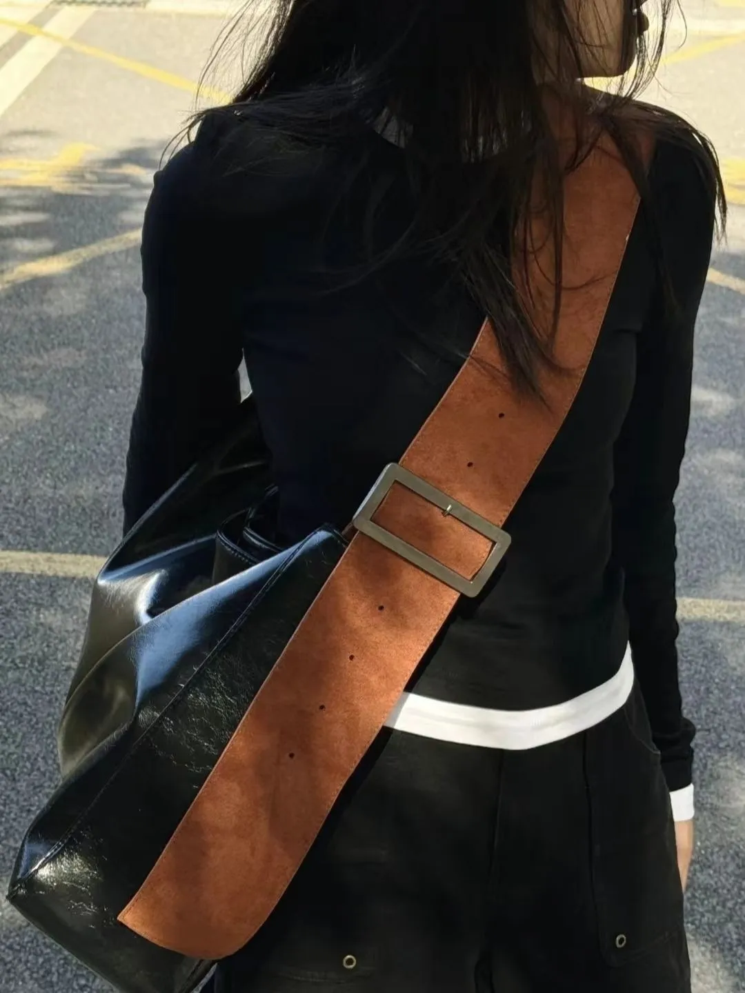 JIAERDI Retro Black Messenger Bag Women New Pu Leather Large Capacity Tote Bag Handbag Ladies High Street Casual Crossbody Bags