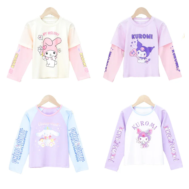 

Детская футболка Sanrios с длинным рукавом Kawaii Anime My Melody Kuromi Cinnamoroll Новый хлопковый универсальный и стильный топ для девочек