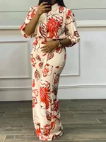 Women's Long Bottom Cross-Neck Suit, Bright  Fashion Flower Print Pattern, Waist-cinching Short Top, Plus Size, Spring  & Summer - Image 2