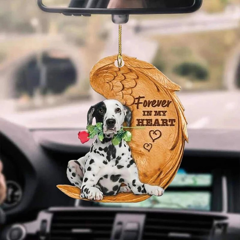 50JA Cartoon 2DAngelDog Wing Dogs Hanging Ornament Cartoon Pendant Car Bag Keychain Pendant Car Rear View MirrorsAccessories