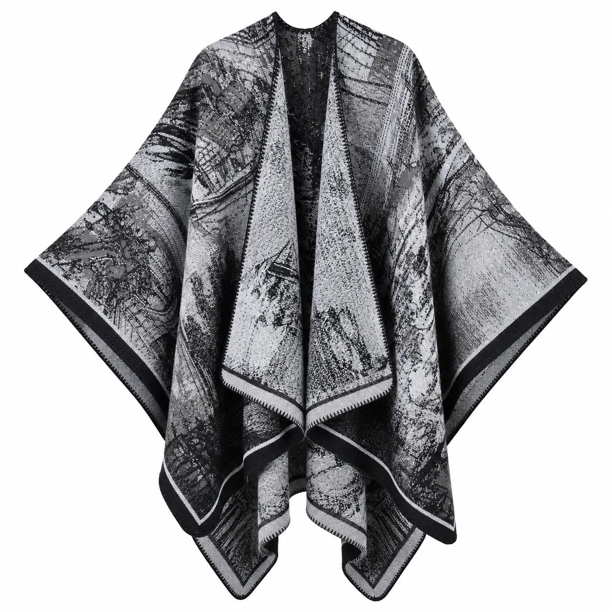 Women Vintage Jacquard Shawl Cape Oversized Warm Reversible Poncho Wrap Soft Knit Elegant Autumn Winter Casual Travel Outfits