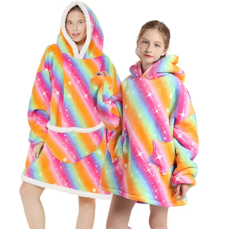 Avocado Printed Oversize Hoodie Blanket Fleece Bathrobe For Girls Boys Pajamas Baby Kids Sleepwear Sherpa Blanket Family Pyjamas
