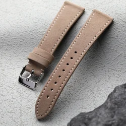 Handmade Frosted Leather Quick Release Strap - Soft Grey Camel, Retro Style - 22mm (B silver buckle)