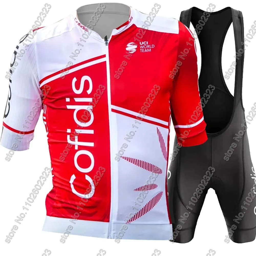 Cycling Jersey Set Red Short Sleeve France Tour Clothing Road Shirts Suit Bicycle Bib Shorts MTB Maillot Ropa Cofidis Team