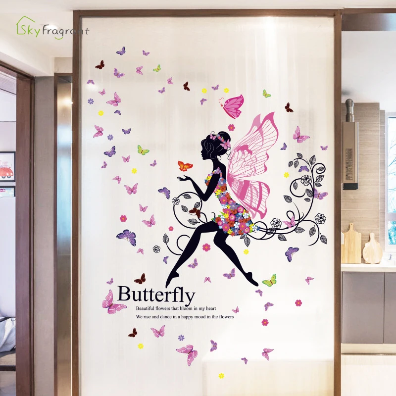 Creative Flower Fairy Wall Stickers For Living Rooms Kids Room Girl Bedroom Wall Decals Home Decor Self-adhesive Vinyl Stricker wall stickers,wall sticker