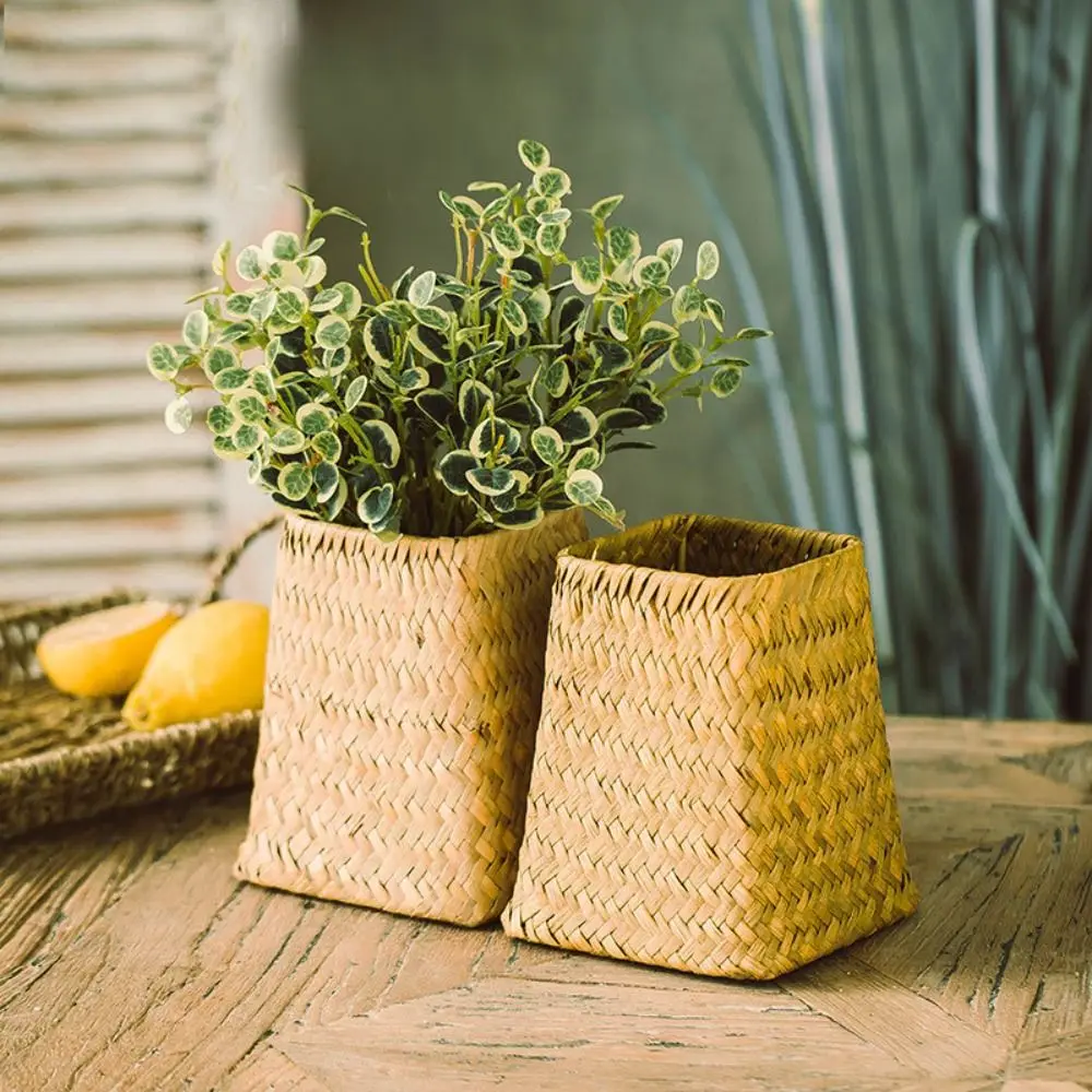 Garden Plant Flower Baskets  Handmade Rattan Storage Basket Bamboo Baskets Foldable Seagrass Straw Toy Storage Container 3