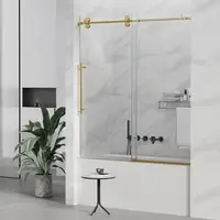 60x60 Frameless Sliding Tub Door Handle Glass Bathtub Shower Door 5/16" 8mm Clear SGCC Tempered Adjustable Walk-in Stainless 2