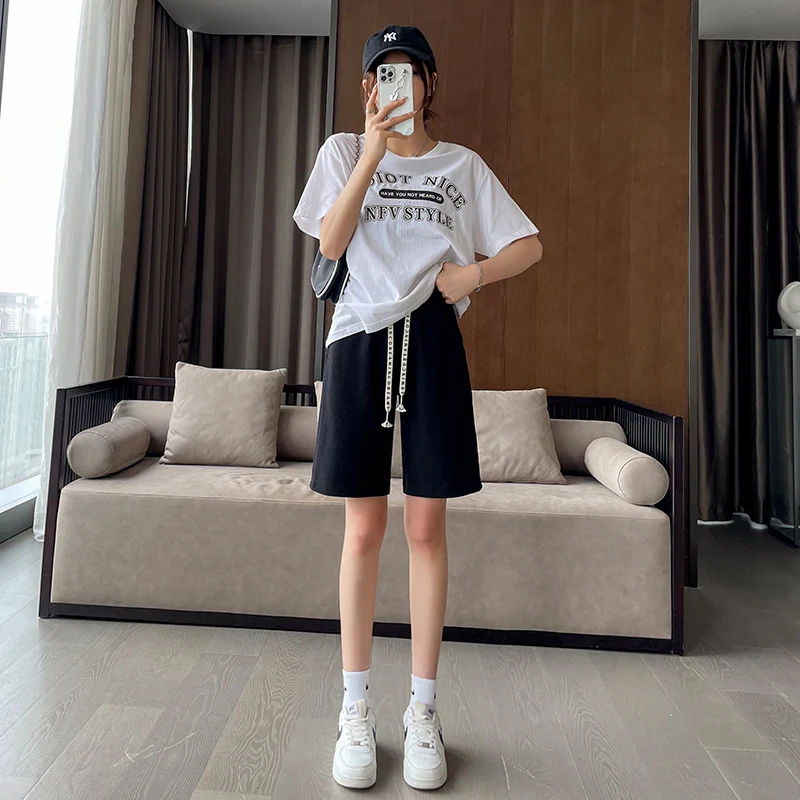 Women Shorts Traf High Waisted Loose Wide Leg Short Pants Women Clothing Booty Shorts Waffle Fabric Y2K Korean Fashion CICHENG