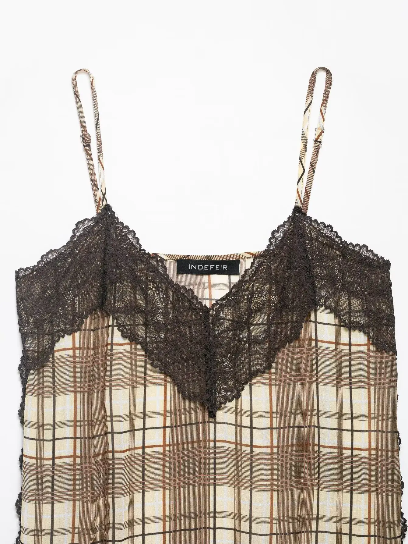 HH Damen 2026 Modisches V-Ausschnitt Karo-Unterwäsche-Style Top – Sexy rückenfreies Spitzen-Sling-Top für den Sommer mit seitlichem Schlitz für Partys – Detail 6