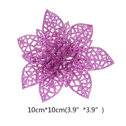 

5p 10cm Glitter Christmas Tree Decoration Flower Artificial Flower Head For Christmas Ornament Wedding Birthday Party Home Decor