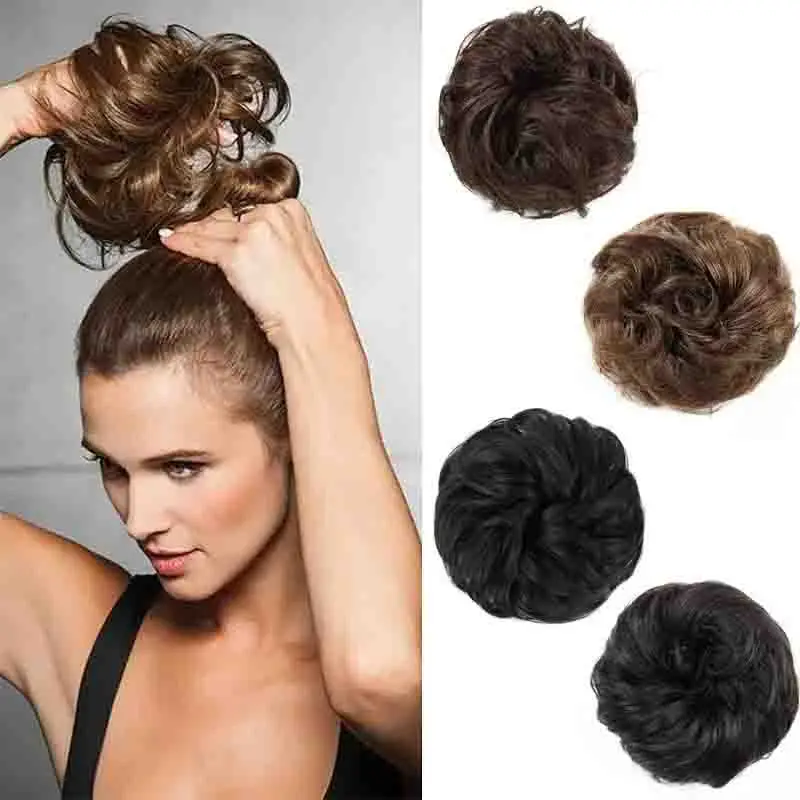 Short Curly Human Hair Buns Messy Bun Hair Pieces for Women Ponytail Extension Braid Ball Head Donuts Accessory Band