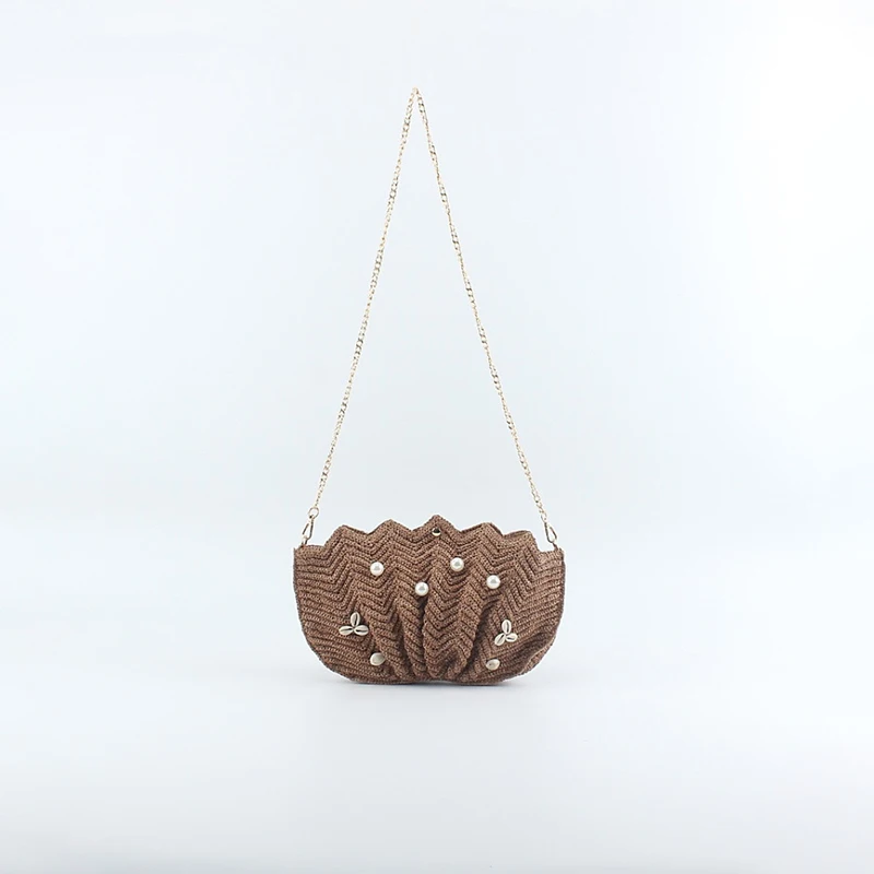 Raffia-Stroh Gewebte Ketten-Umhängetasche, Boho-Muschel-Handtasche für Damen, Handgefertigte Geflochtene Sommer-Strand-Urlaubs-Reisetasche – Detail 9