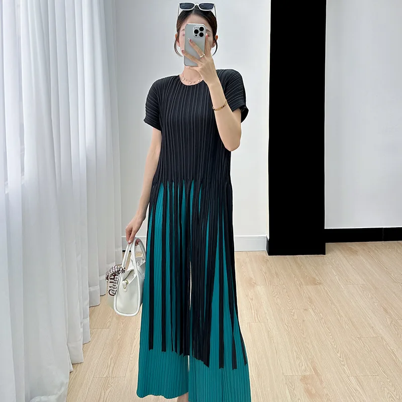 

Miyake Loose Slim Top Women's Design Sense Niche Fringe Short Sleeves Mid-Length Pleated T-shirt Women's Summer 2023 New Style