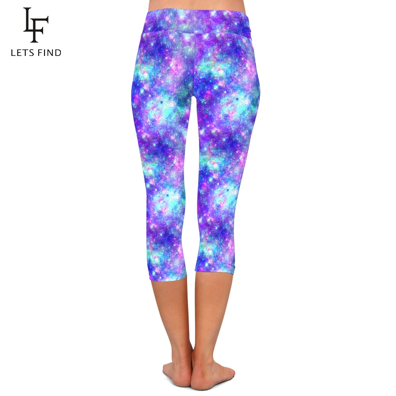 LETSFIND Sexy Women Galaxy Design Print Fitness Capri Leggings High Waist  Comfortable Mid-Calf Stretch Leggings