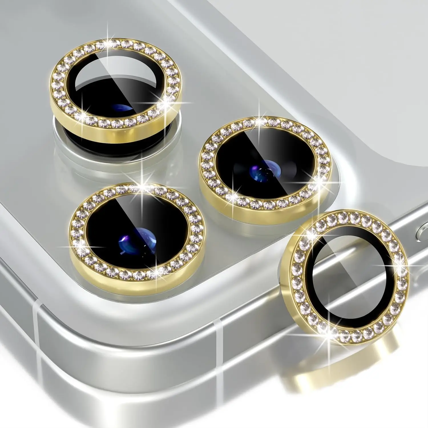Bling Glitter Diamond Camera Protector with Tempered Glass Cover and Metal Frame