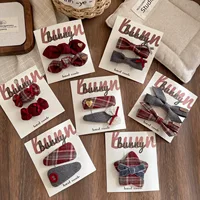 Korean Style Bow Clips Set of 3 Plaid Hair Barrettes with Star Charm for Women Girls Academic Fashion