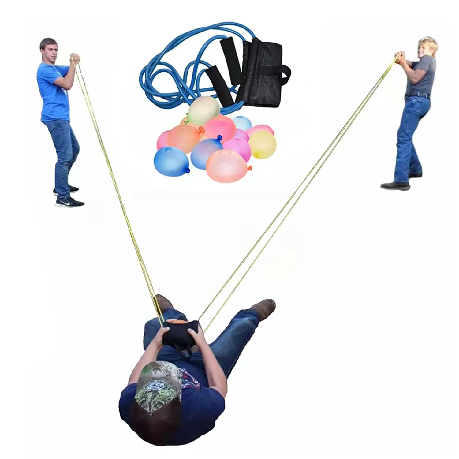Outdoor Water Balloon Launcher Elastic Party Rope Slingshot Fight Toys 3 People Beach Toy