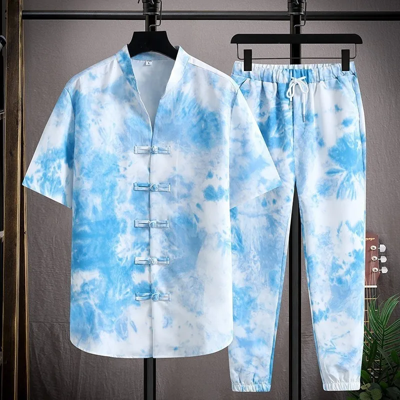 

Yourqipao Summer Chinese Style Short-sleeved Tops T-shirt Pants Suit Youth Casual Fashion Handsome Student Tang Suit for Men