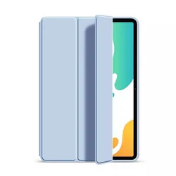 Premium 3-Fold Leather Tablet Sleeve with Liquid Silicone Soft Stand - Shockproof Cover for Mini 4th 5th (Ice Blue)