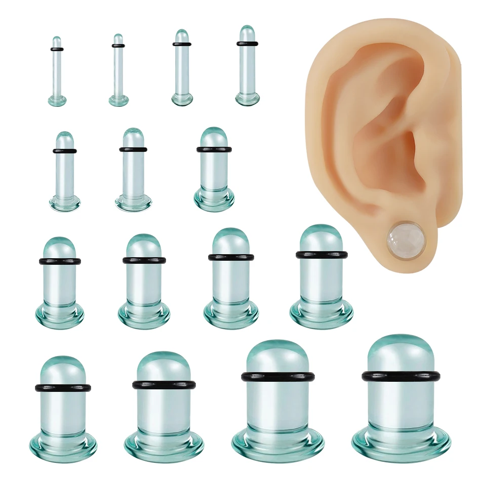 Body Jewelry 2pcs/lot Glass Ear Plug Taper Stercher Kit 1.6-16mm Ear Gauges with Rubber Rings Flare Flesh Expander Piercings
