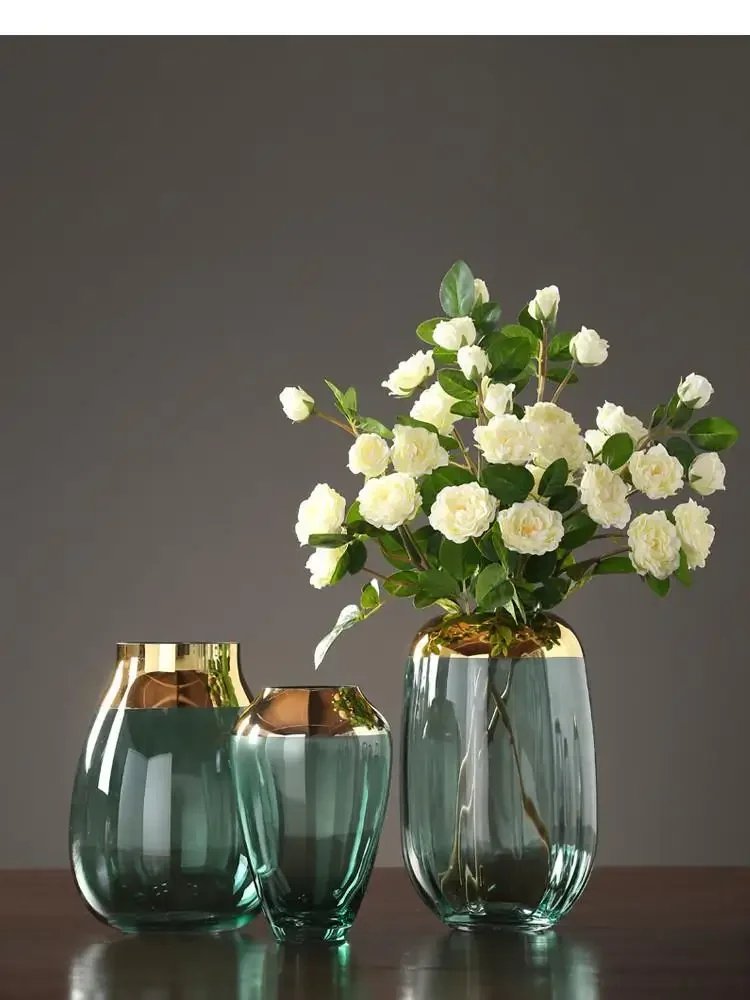 

Hydroponics Vases Furnishings Golden Arrangement Gold Flower Creative Modern Transparent Home Handicraft Vase Glass Decorations