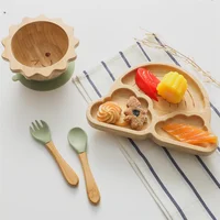 4pcs Bamboo Wood Sun Bowl Rainbow Clouds Plate Feeding Supplies Children Tableware Suction Plate Bowl Baby Newborn Accessories