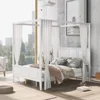 Solid Wood Queen Size 4-Post Canopy Platform Bed with Headboard and Footboard,Center Support Legs, Suitable for Curtains 3
